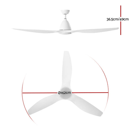 64'' Ceiling Fan DC Motor w/Light w/Remote - White