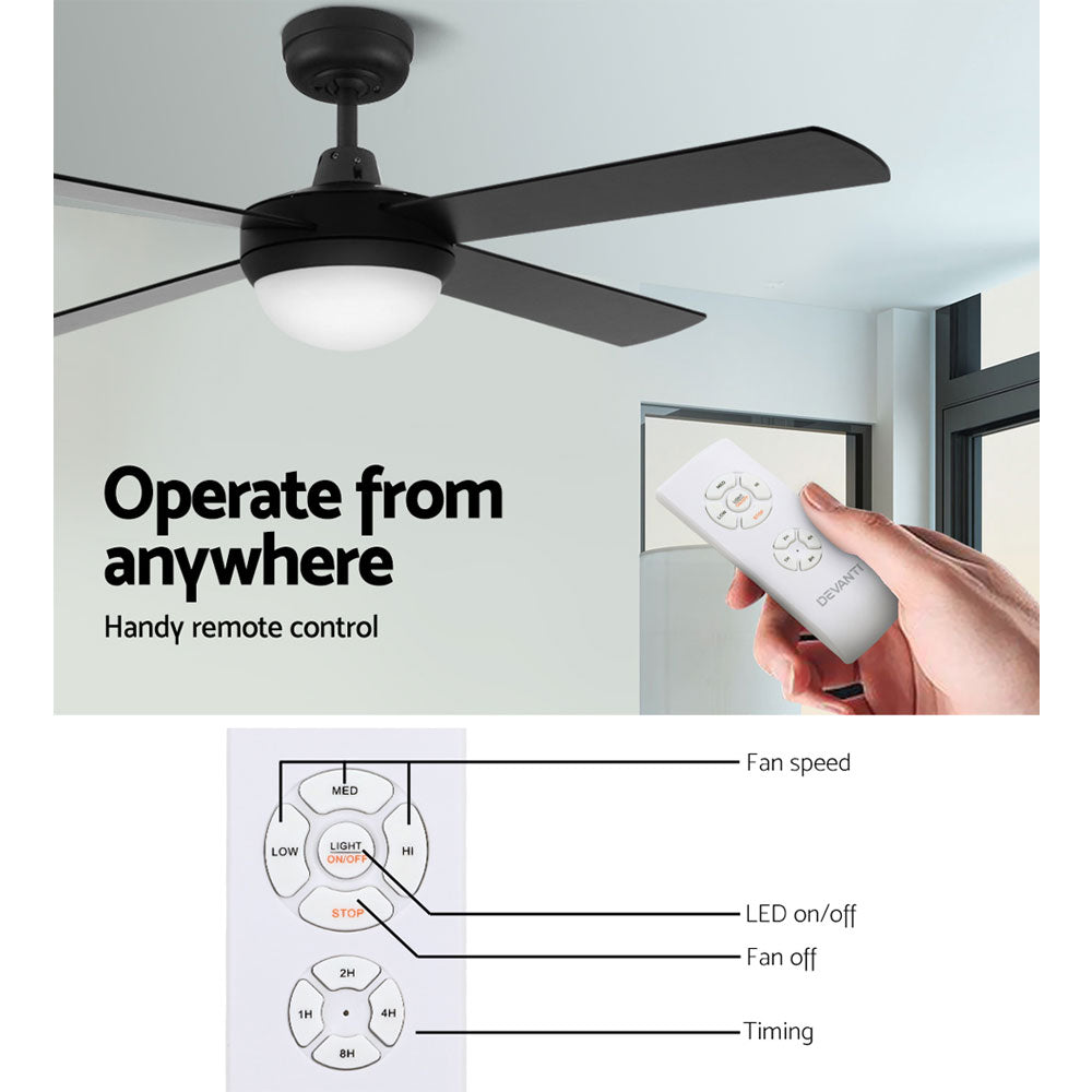 52'' Ceiling Fan AC Motor w/Light w/Remote - Black