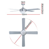 52'' Ceiling Fan AC Motor w/Light w/Remote - Silver