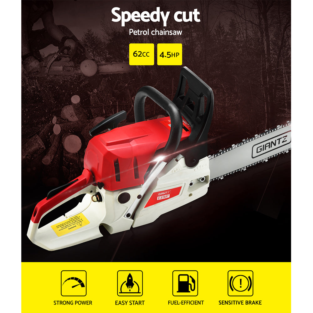 Chainsaw Petrol 62CC 20" Bar Commercial E-Start Pruning Chain Saw, Chainsaw Petrol 62CC 20" Bar Commercial E-Start Pruning Chain Saw 4.5HP