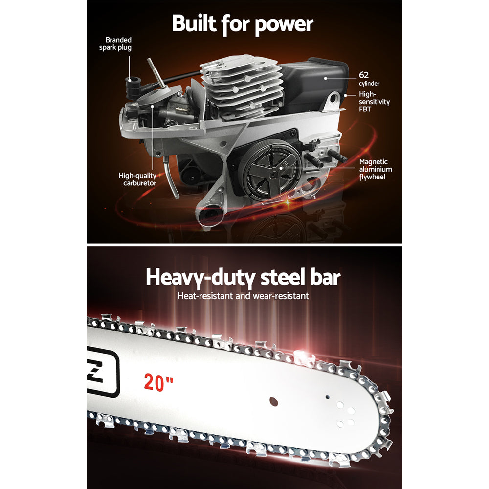 Chainsaw Petrol 62CC 20" Bar Commercial E-Start Pruning Chain Saw, Chainsaw Petrol 62CC 20" Bar Commercial E-Start Pruning Chain Saw 4.5HP