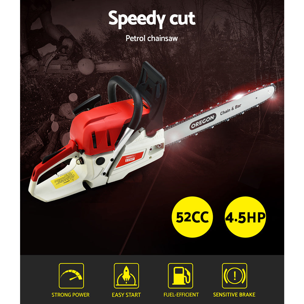 Chainsaw Petrol 52CC 20" Oregon Bar Commercial E-Start Pruning Chain Saw, Chainsaw Petrol 88CC 24" Oregon Bar Commercial E-Start Pruning Chain Saw