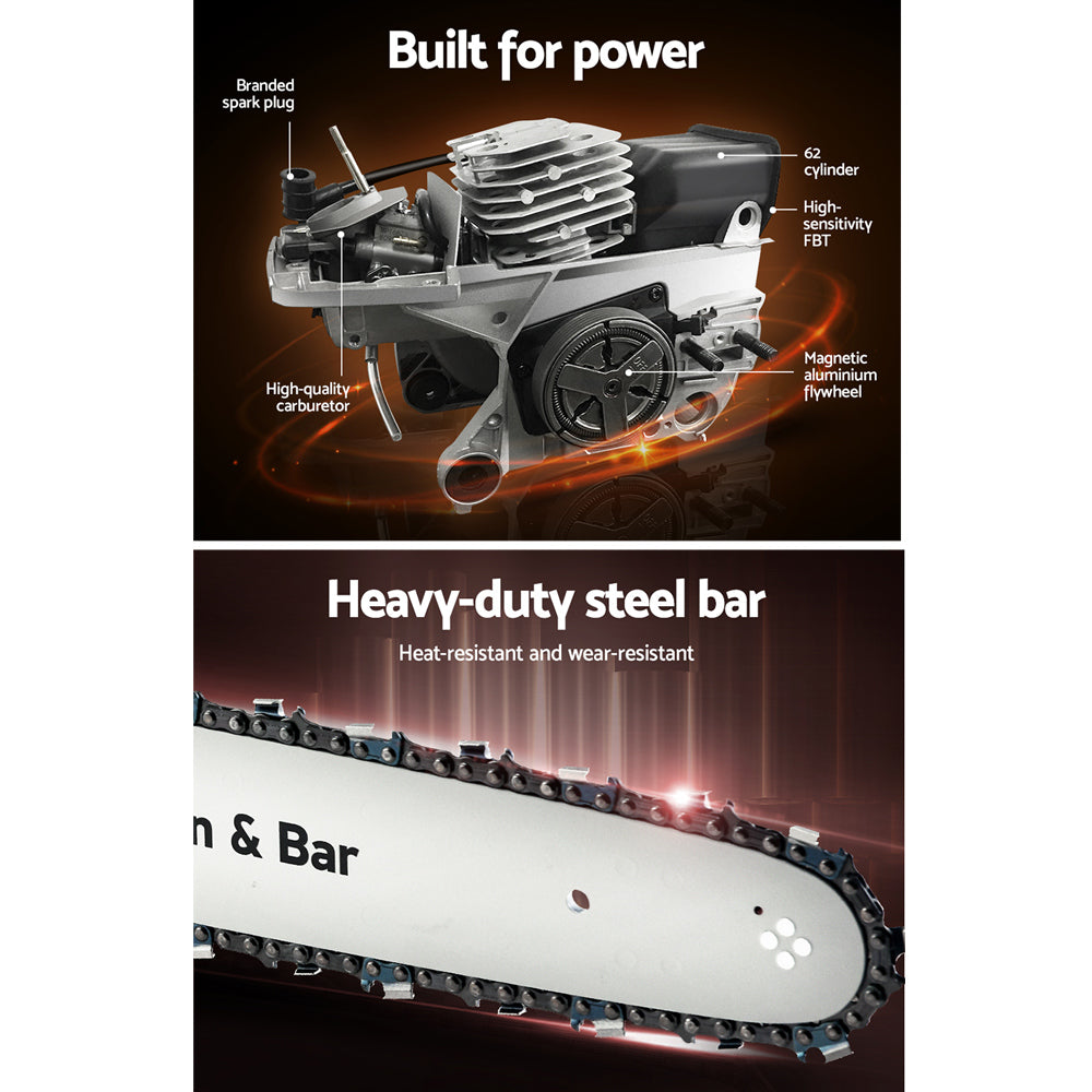Chainsaw Petrol 52CC 20" Oregon Bar Commercial E-Start Pruning Chain Saw, Chainsaw Petrol 88CC 24" Oregon Bar Commercial E-Start Pruning Chain Saw