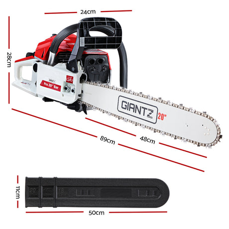 Chainsaw Petrol 52CC 20" Bar Commercial E-Start Pruning Chain Saw White, Chainsaw Petrol 52CC 20" Bar Commercial E-Start Pruning Chain Saw White