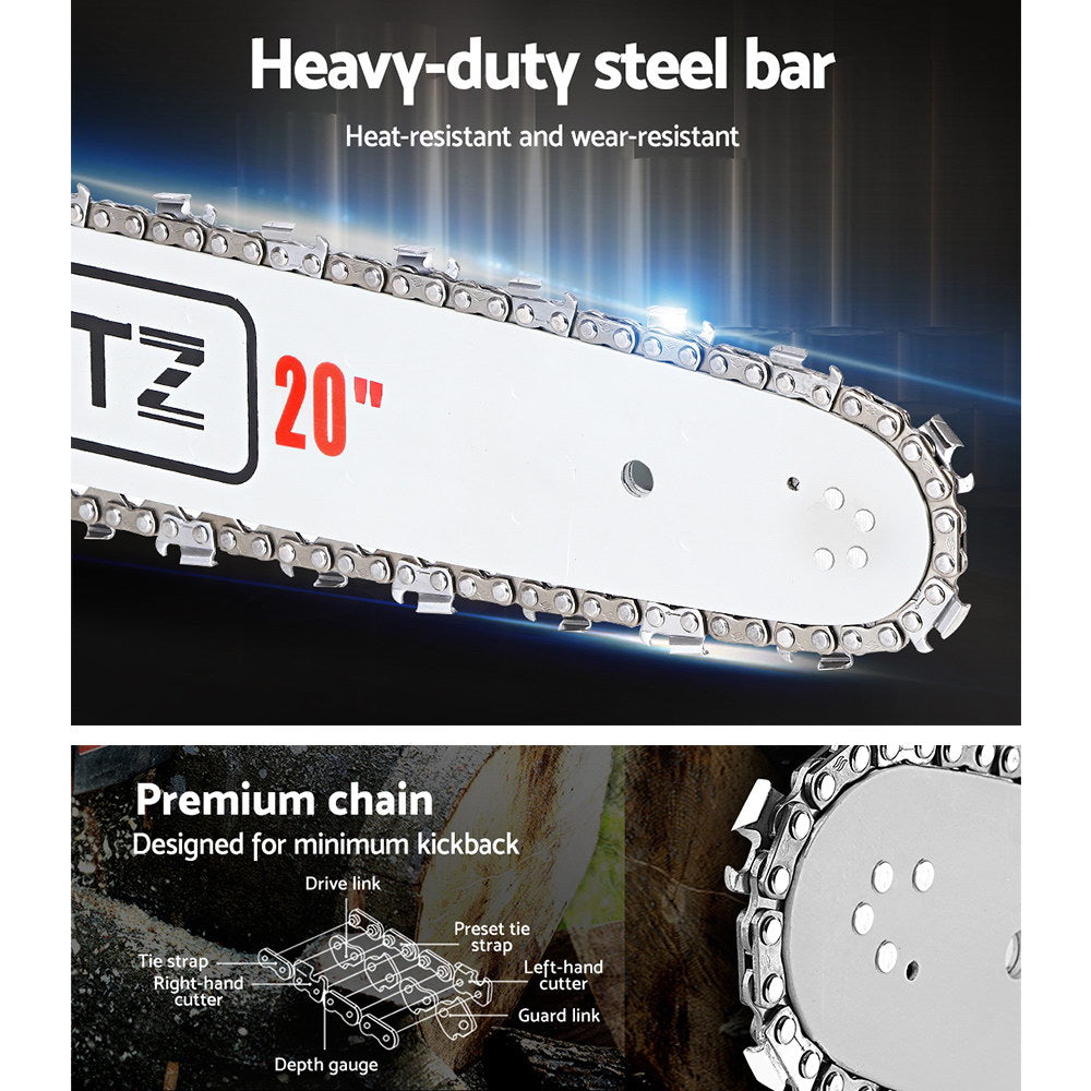 Chainsaw Petrol 52CC 20" Bar Commercial E-Start Pruning Chain Saw White, Chainsaw Petrol 52CC 20" Bar Commercial E-Start Pruning Chain Saw White