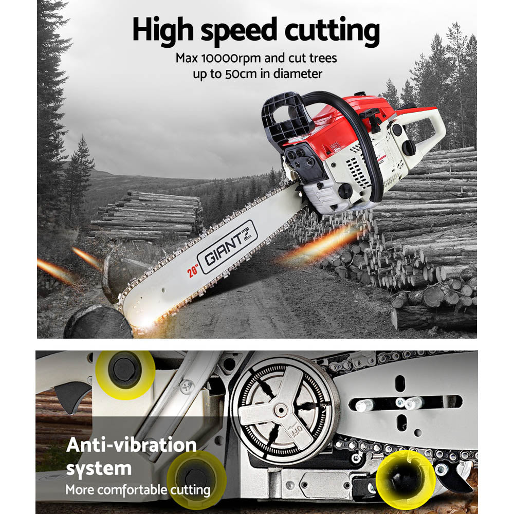 Chainsaw Petrol 52CC 20" Bar Commercial E-Start Pruning Chain Saw White, Chainsaw Petrol 52CC 20" Bar Commercial E-Start Pruning Chain Saw White