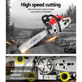 Chainsaw Petrol 52CC 20" Bar Commercial E-Start Pruning Chain Saw White, Chainsaw Petrol 52CC 20" Bar Commercial E-Start Pruning Chain Saw White