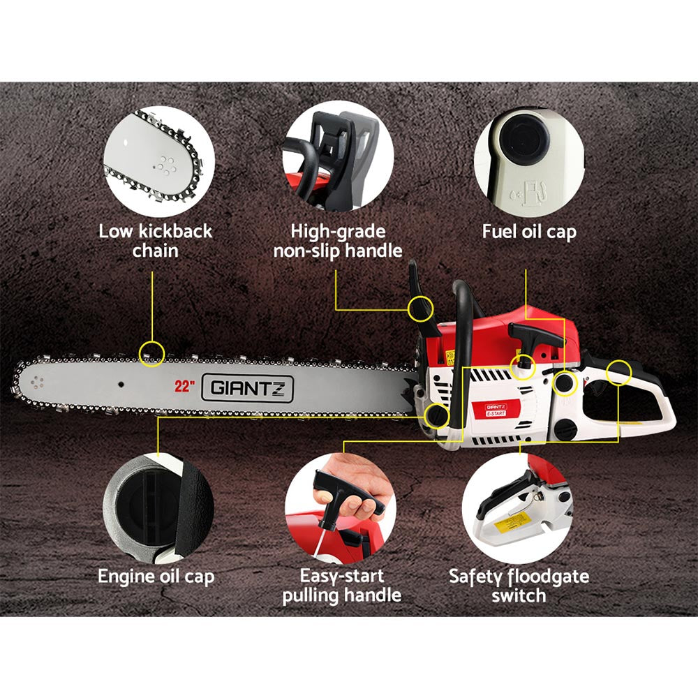 Chainsaw Petrol 62CC 22" Bar Commercial E-Start Pruning Chain Saw, Chainsaw Petrol 62CC 22" Bar Commercial E-Start Pruning Chain Saw 5.2HP