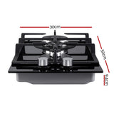 Gas Cooktop 30cm 2 Burner Black