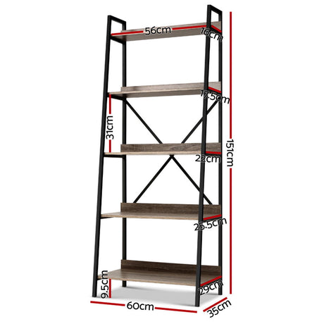 Bookshelf 5 Tiers - NOR Black and Oak