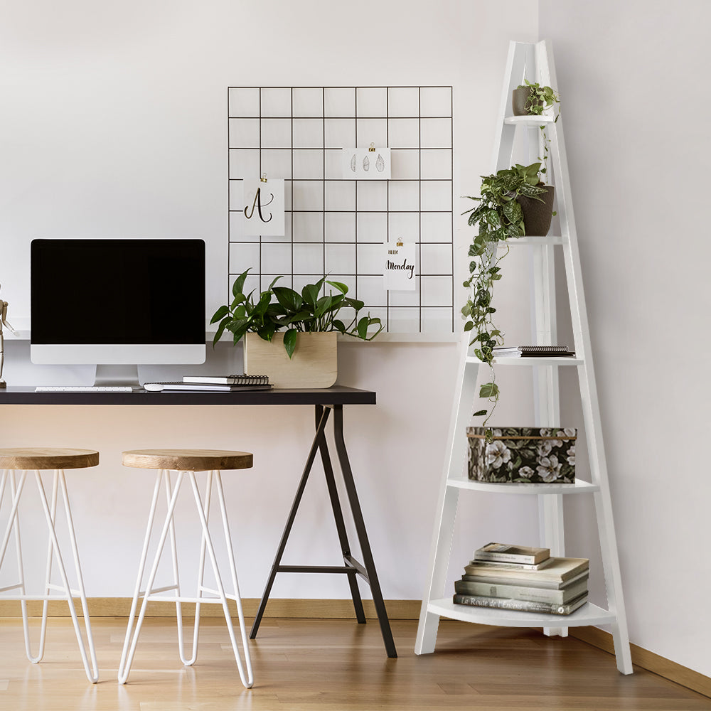 Bookshelf Corner Shelf 5 Tiers - CANE White