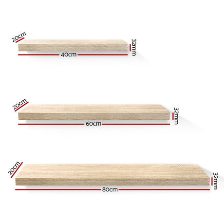 Floating Wall Shelf Set of 3 Oak