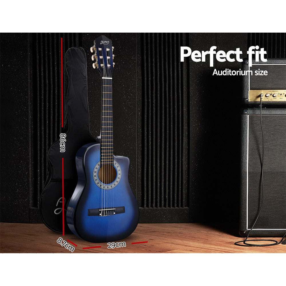 34 Inch Classical Guitar Wooden Body Nylon String w/ Stand Beignner Blue