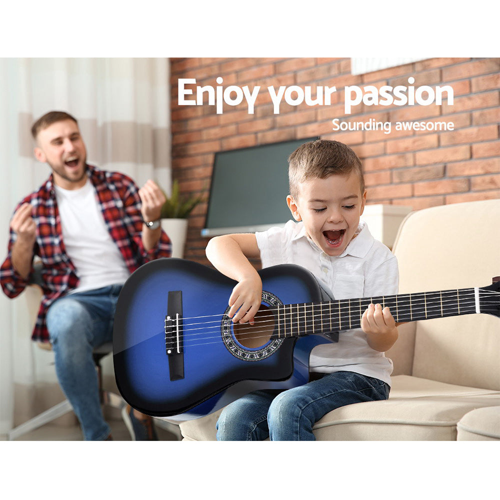 34 Inch Classical Guitar Wooden Body Nylon String w/ Stand Beignner Blue