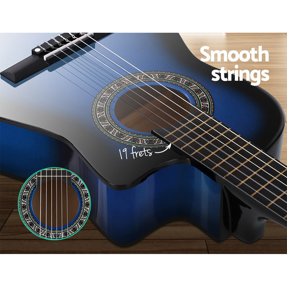 34 Inch Classical Guitar Wooden Body Nylon String w/ Stand Beignner Blue