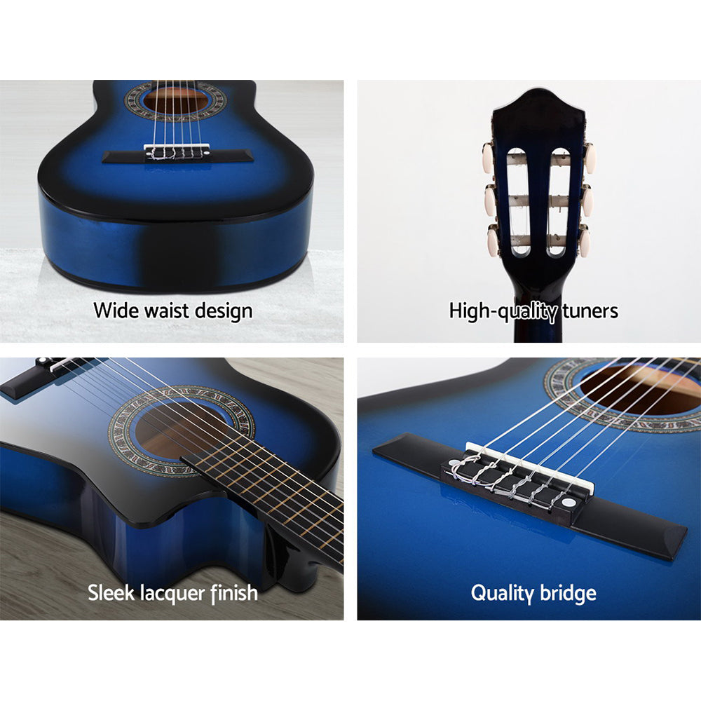 34 Inch Classical Guitar Wooden Body Nylon String w/ Stand Beignner Blue
