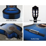 34 Inch Classical Guitar Wooden Body Nylon String w/ Stand Beignner Blue