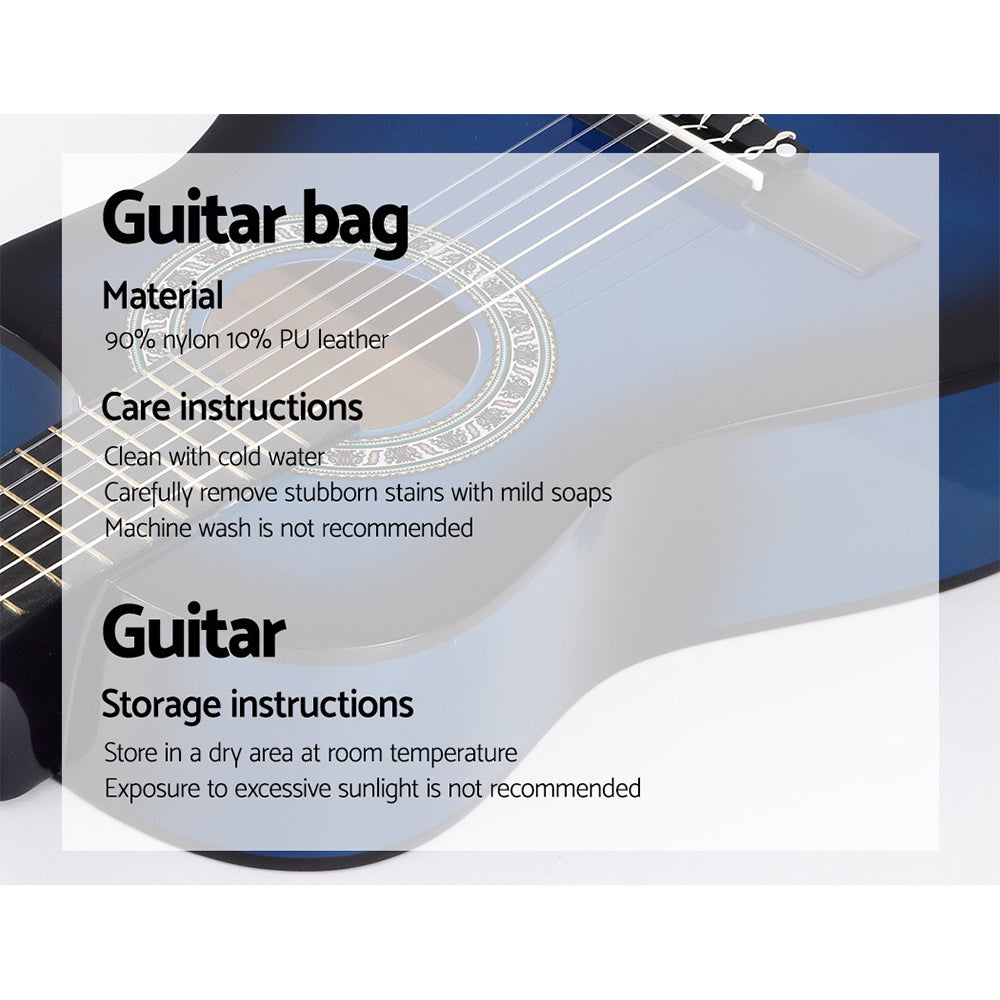 34 Inch Classical Guitar Wooden Body Nylon String w/ Stand Beignner Blue