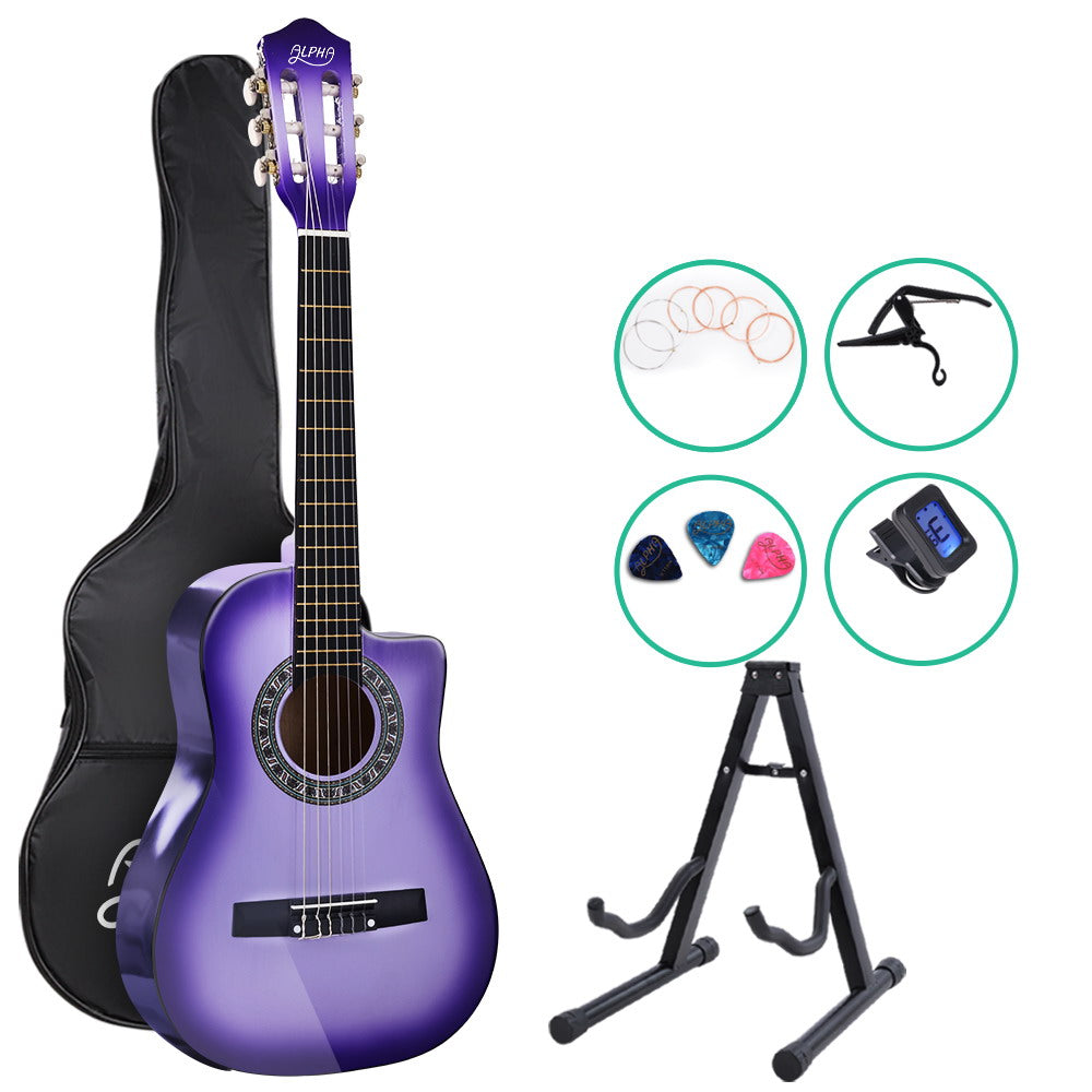 34 Inch Classical Guitar Wooden Body Nylon String w/ Stand Beignner Purple