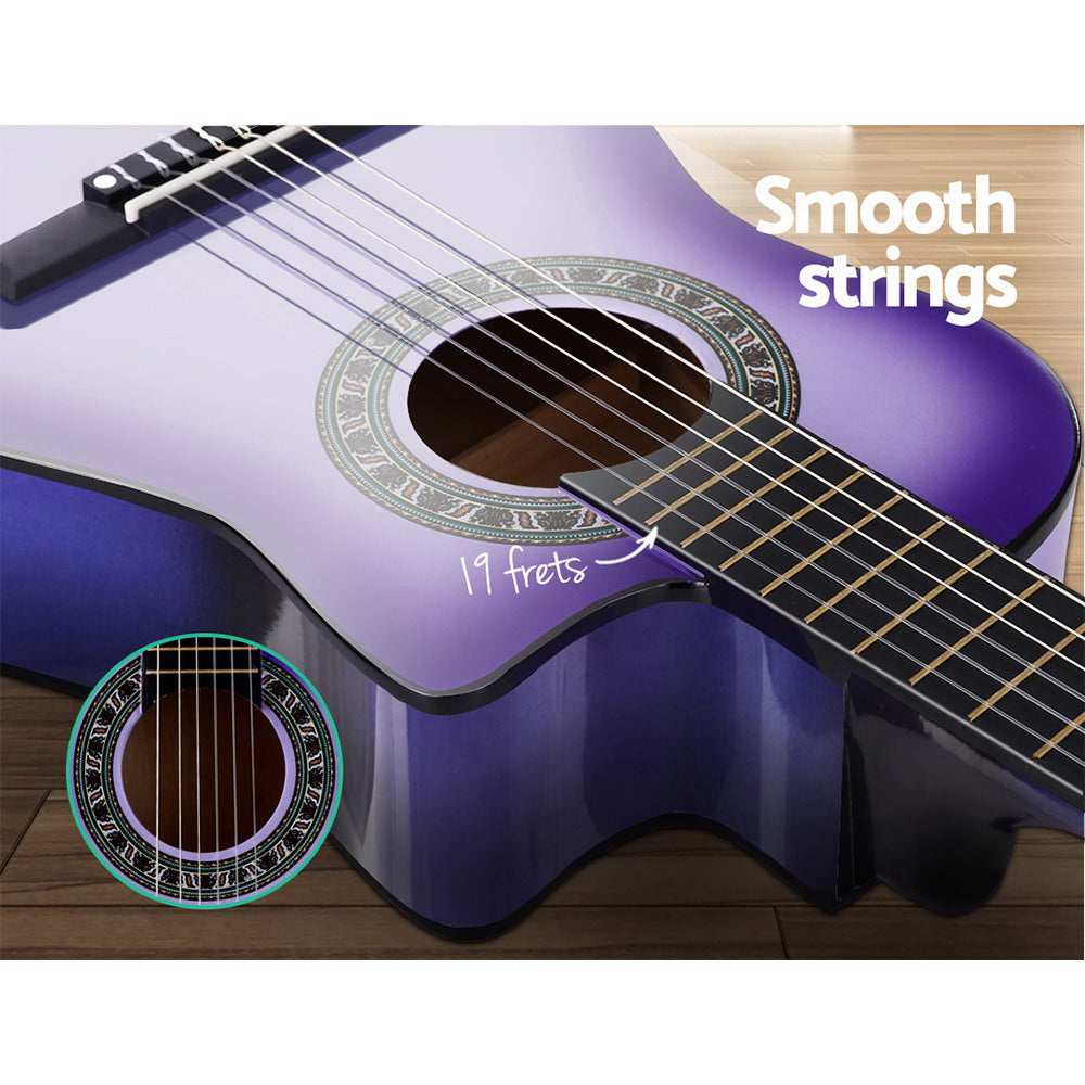 34 Inch Classical Guitar Wooden Body Nylon String w/ Stand Beignner Purple