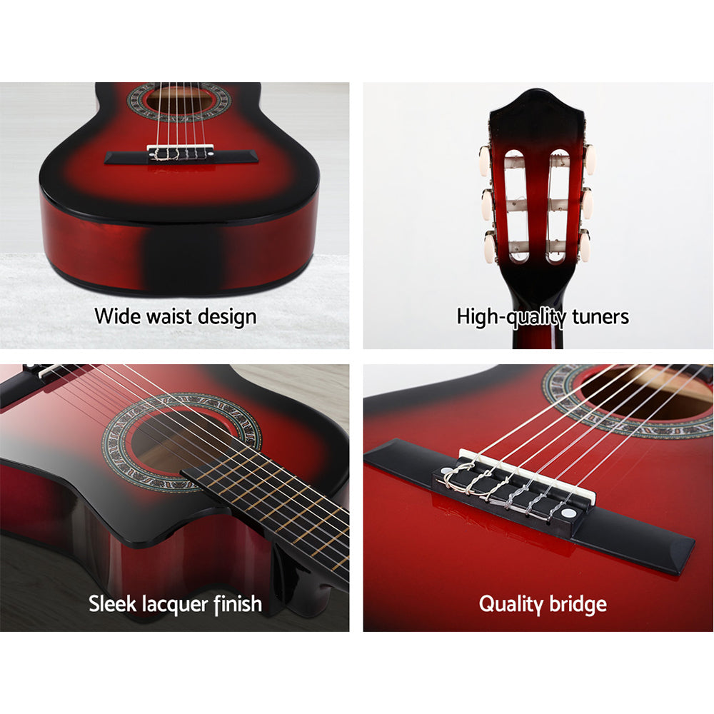 34 Inch Classical Guitar Wooden Body Nylon String w/ Stand Beignner Red