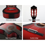 34 Inch Classical Guitar Wooden Body Nylon String w/ Stand Beignner Red