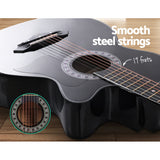 38 Inch Acoustic Guitar Wooden Body Steel String Full Size Cutaway Black