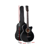 38 Inch Acoustic Guitar Wooden Body Steel String Full Size w/ Stand Black