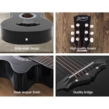 38 Inch Acoustic Guitar Wooden Body Steel String Full Size w/ Stand Black