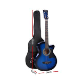 38 Inch Acoustic Guitar Wooden Body Steel String Full Size w/ Stand Blue