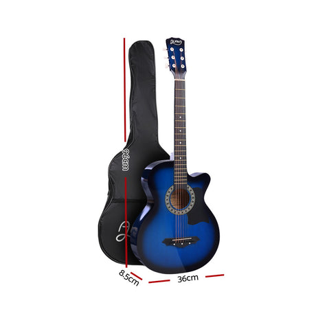 38 Inch Acoustic Guitar Wooden Body Steel String Full Size w/ Stand Blue