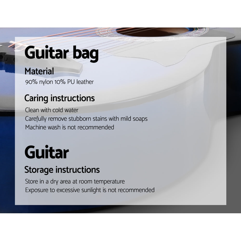 38 Inch Acoustic Guitar Wooden Body Steel String Full Size w/ Stand Blue