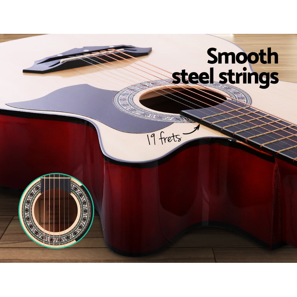 38 Inch Acoustic Guitar Wooden Body Steel String Full Size Cutaway Wood