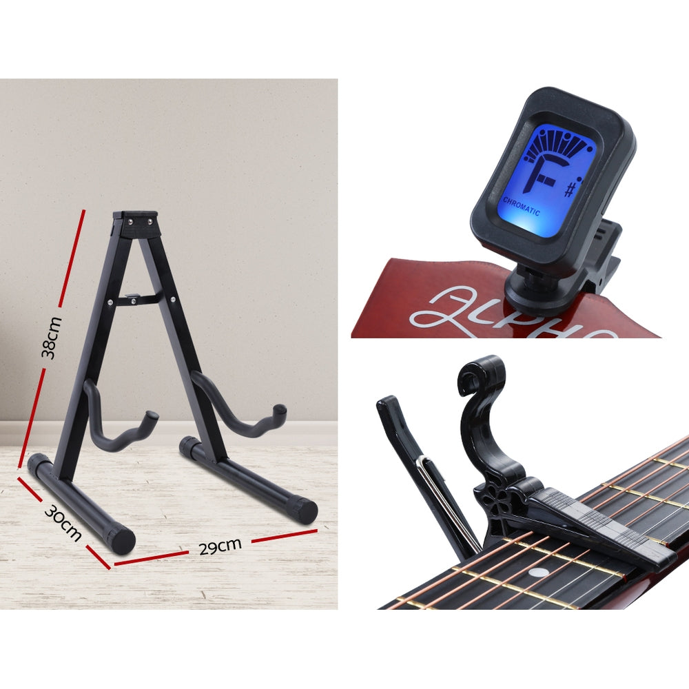 38 Inch Acoustic Guitar Wooden Body Steel String Full Size w/ Stand Wood