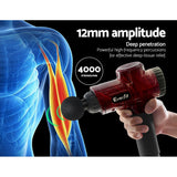 Massage Gun 30 Speed 6 Heads Vibration Muscle Massager Chargeable Red