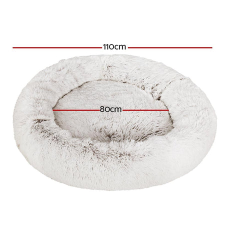 Pet Bed Dog Cat 110cm Calming Extra Large Soft Plush White Brown