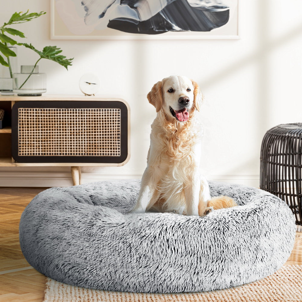 Pet Bed Dog Cat 90cm Large Calming Soft Plush Charcoal