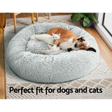 Pet Bed Dog Cat 90cm Large Calming Soft Plush Light Grey