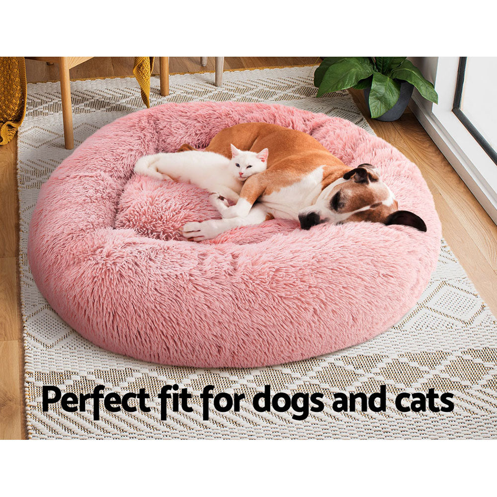Pet Bed Dog Cat 90cm Large Calming Soft Plush Pink