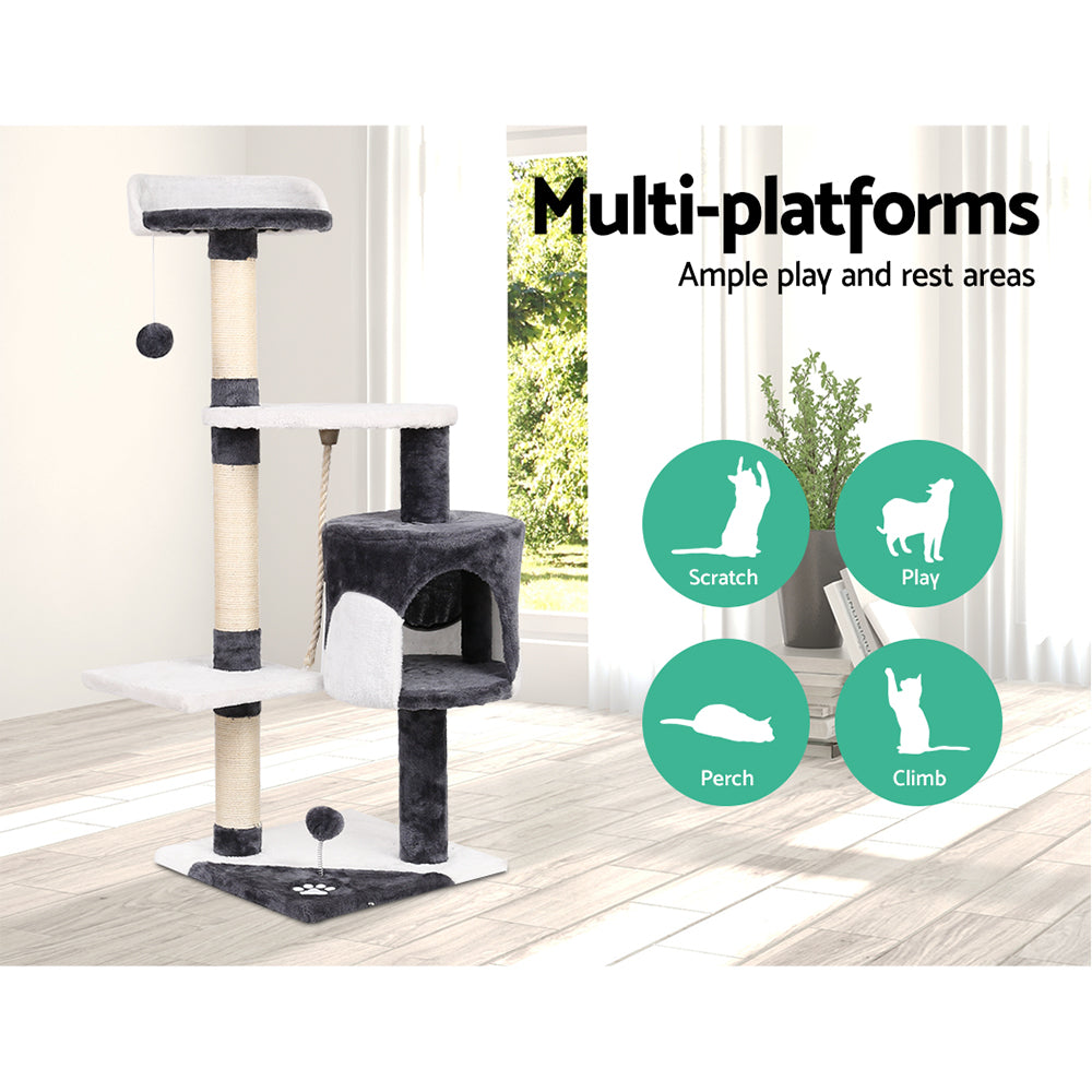Cat Tree 112cm Tower Scratching Post Scratcher Wood Condo House Furniture