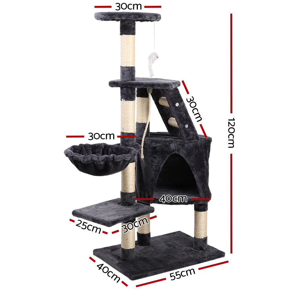 Cat Tree 120cm Tower Scratching Post Scratcher Wood Condo House Bed Toys