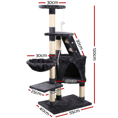 Cat Tree 120cm Tower Scratching Post Scratcher Wood Condo House Bed Toys