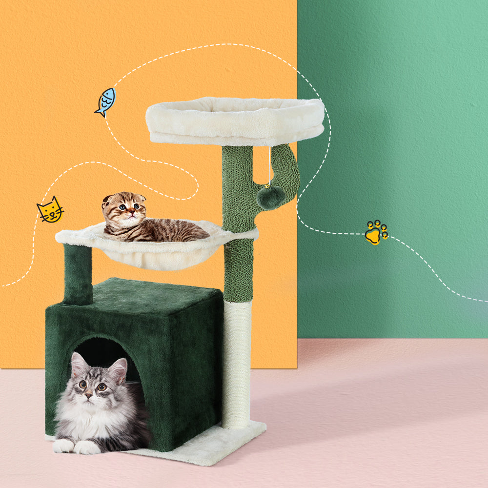 Cat Tree 78cm Scratching Post Tower Scratcher Wood Condo House Bed Toys Green