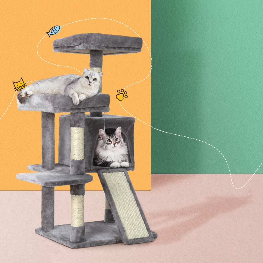 Cat Tree 103cm Tower Scratching Post Scratcher Wood Condo House Trees Grey