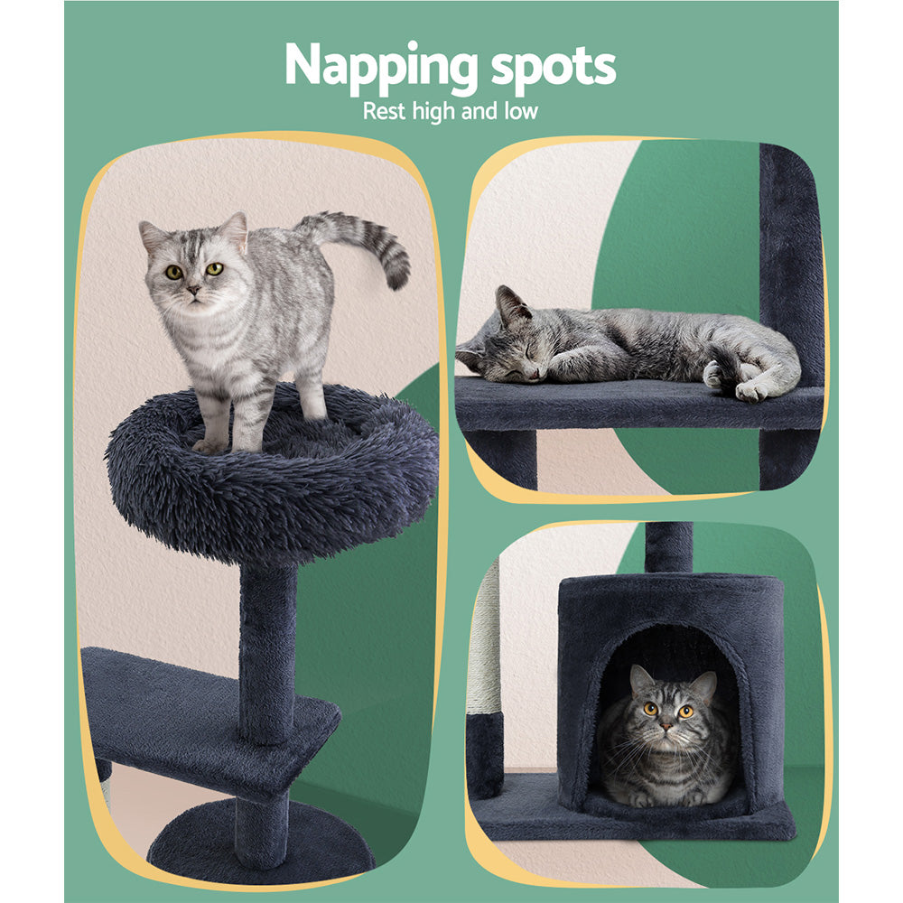 Cat Tree 94cm Scratching Post Tower Scratcher Condo House Wood Trees Grey