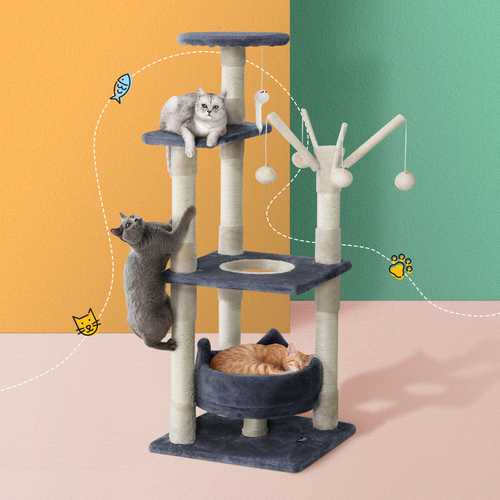 Cat Tree 110cm Tower Scratching Post Scratcher Wood Condo House Bed Toys
