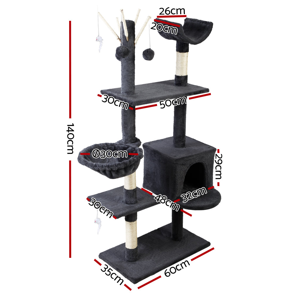 Cat Tree 140cm Tower Scratching Post Scratcher Trees Toys Condo Bed Grey