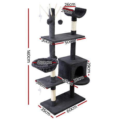 Cat Tree 140cm Tower Scratching Post Scratcher Trees Toys Condo Bed Grey