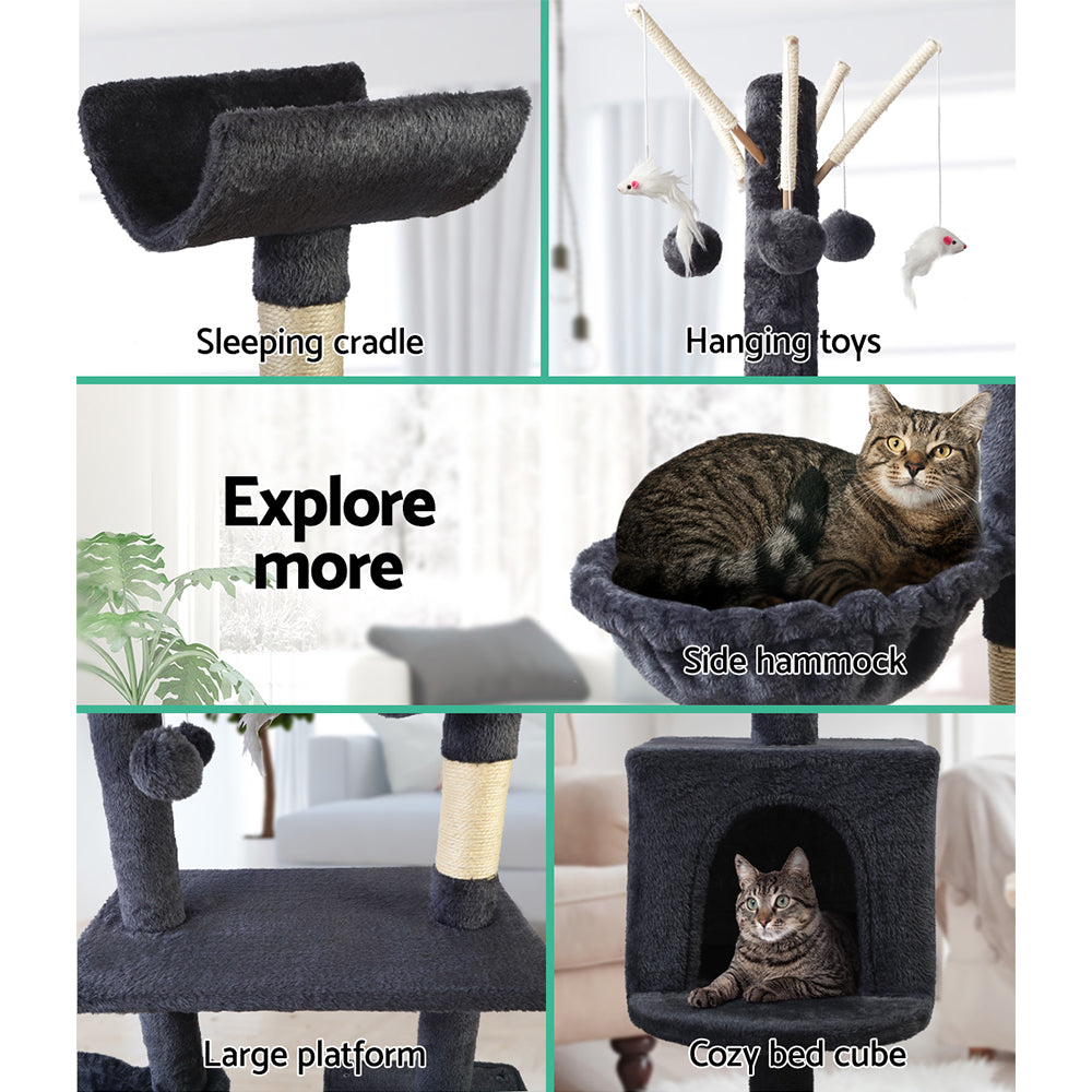 Cat Tree 140cm Tower Scratching Post Scratcher Trees Toys Condo Bed Grey