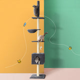 Cat Tree 260cm Tower Scratching Post Scratcher Floor to Ceiling Cats Bed Dark Grey